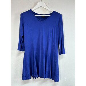 Covered Perfectly Womens Blue V-Neck 3/4 Sleeve Tunic Top Large Stretch Casual